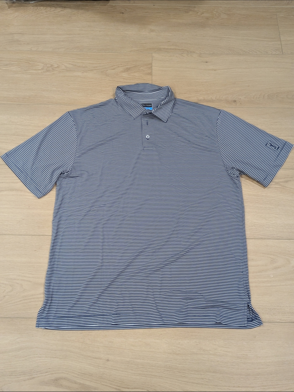 PGA Tour Navy and White Micro-Stripe Polo